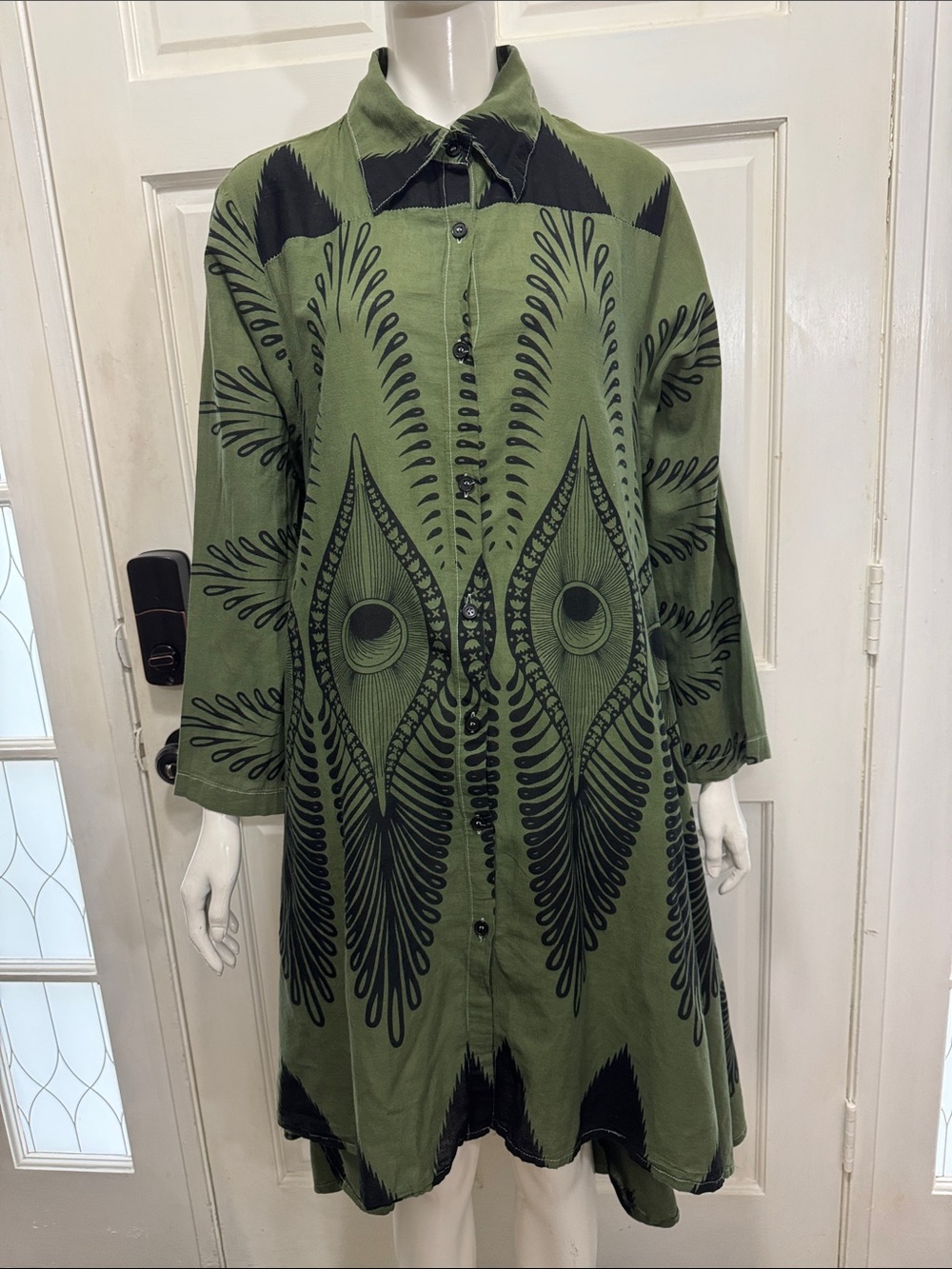 Step In Style Green & Black Printed Button-Front Tunic Dress size 1X